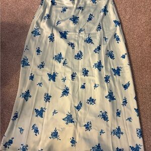 Floral Blue Women’s Satin Midi Skirt